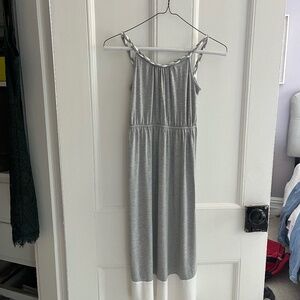 Column grey and white maxi dress w/ scoop neck